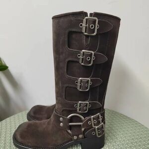 Miu Miu Dark Brown Buckle Ankle Boots
